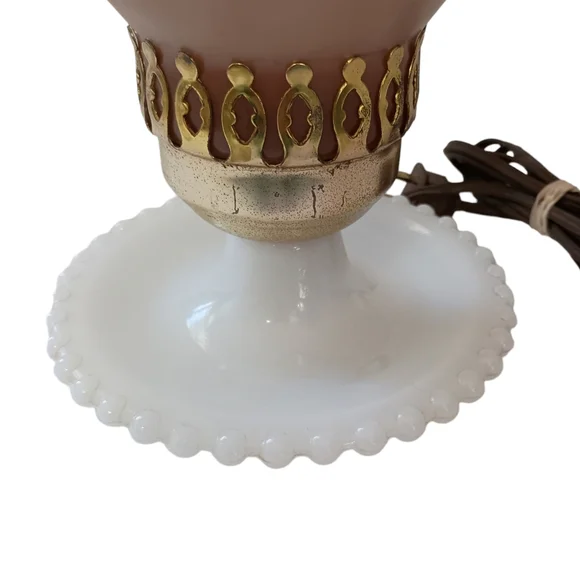 Milk Glass Hurricane Lamp Boudoir Bedside Table Light Floral Hobnail Edge Vtg. - Picture 5 of 16